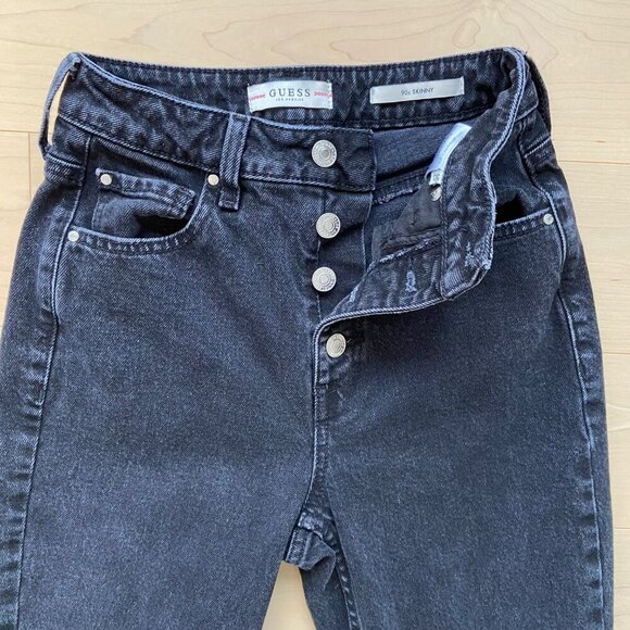 Guess 90’s Skinny High-Rise Black Denim Jeans Womens Size 25 button fly high - Picture 6 of 12